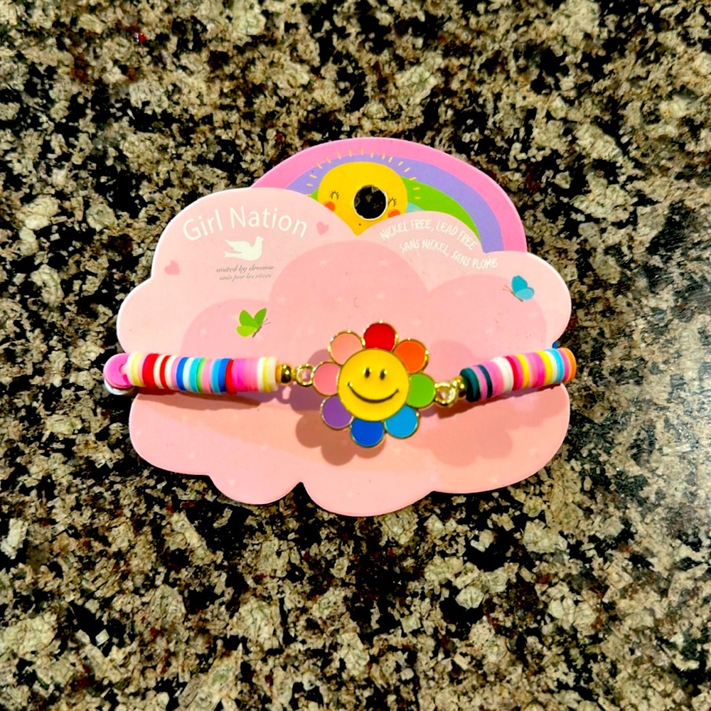 Girl Nation Rainbow Flower Bracelet Multi Color Stretchy NWT Girls Jewelry